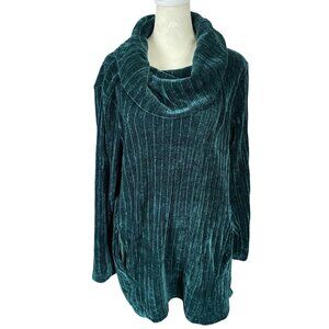Nina Leonard forrest green long sleeve cowl neck very soft sweater women's Large